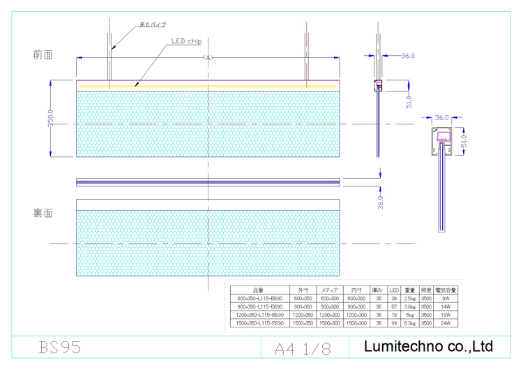 LEDライトパネル吊下型BS950型 LEDライトパネル吊下型BS950型